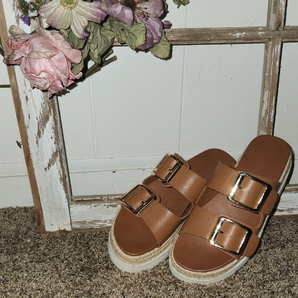 Madden Girl Tan Double Buckle Sandals